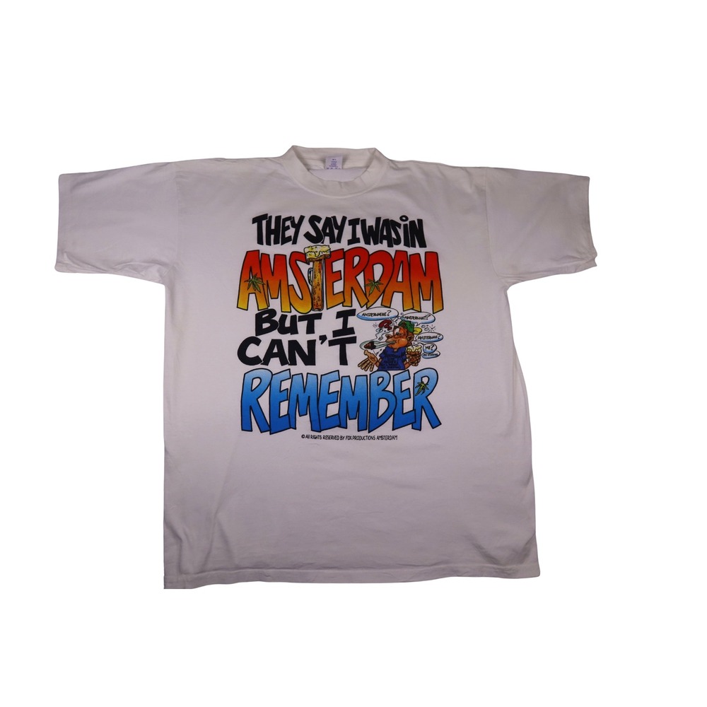 Vintage Fox Productions Amsterdam Graphic T-Shirt White XL I Can't Remember 90s